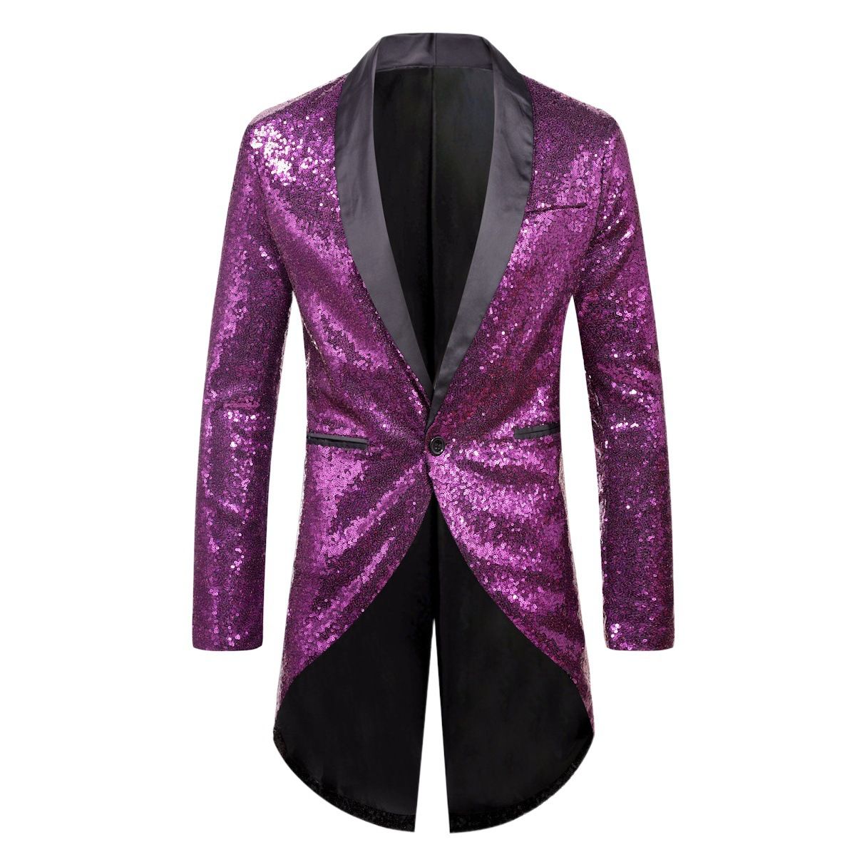 Men Sequin Suit One Button Casual Polyester Purple XL view 2