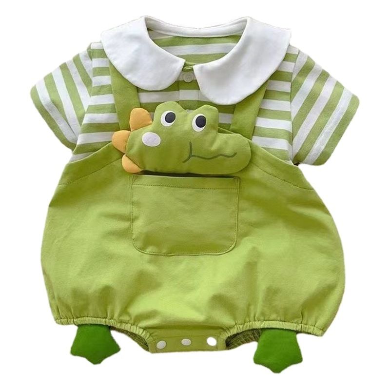 Baby Cotton Short Sleeve Summer Onesie 66cm Green [lapel fish frog bag fart]] 73CM view 2