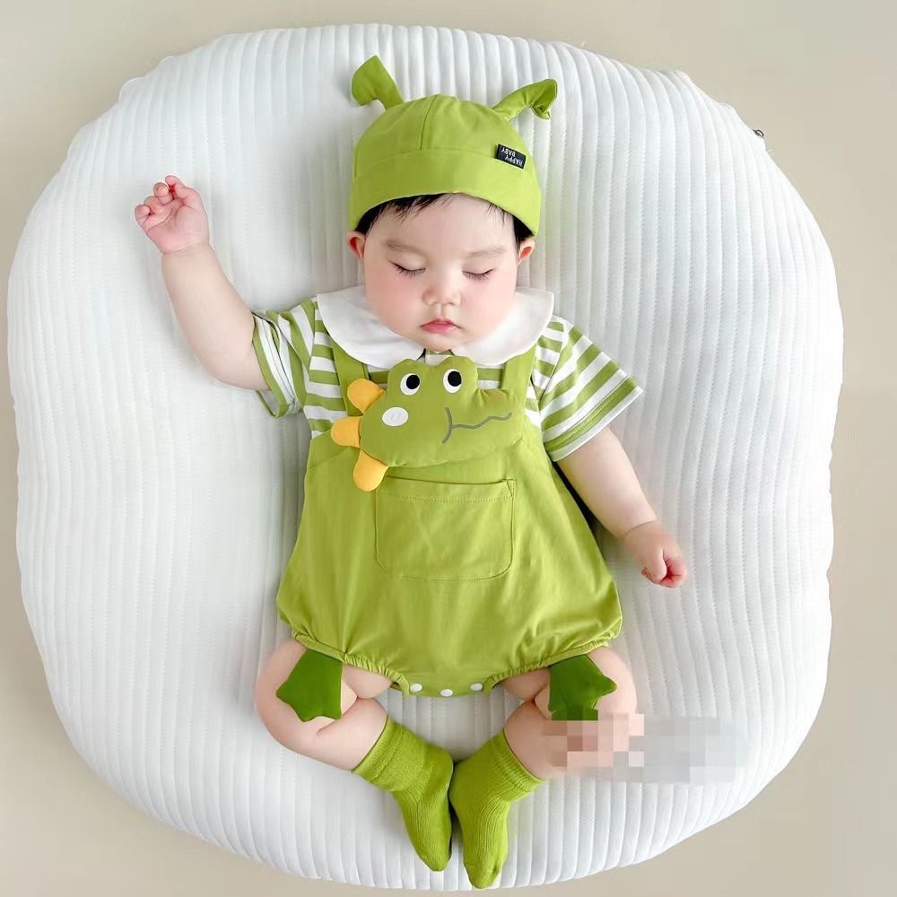 Baby Cotton Short Sleeve Summer Onesie 66cm Green [lapel fish frog bag fart]] 73CM view 3