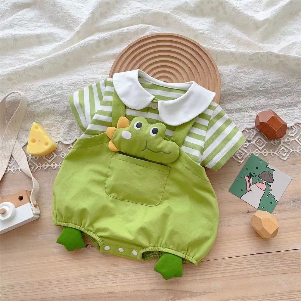 Baby Cotton Short Sleeve Summer Onesie 66cm Green [lapel fish frog bag fart]] 73CM view 4