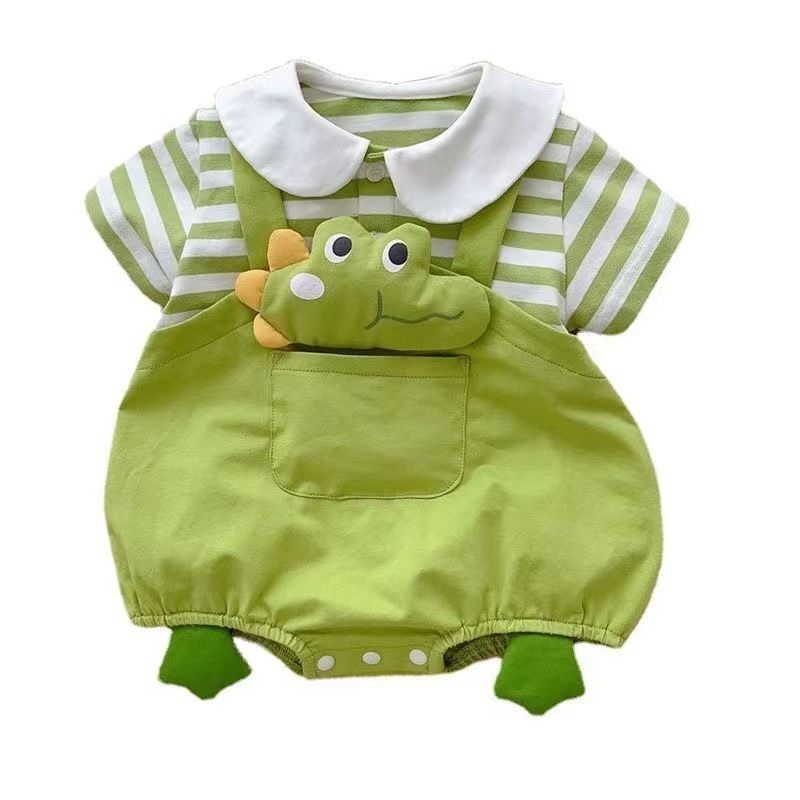 Baby Cotton Short Sleeve Summer Onesie 66cm Green [lapel fish frog bag fart]] 73CM view 7