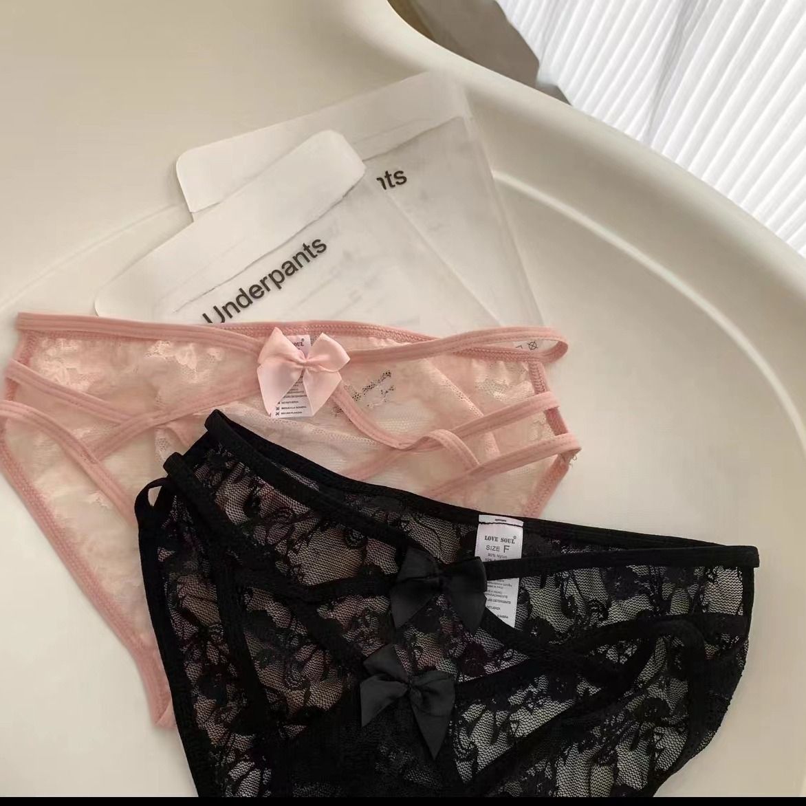 Lace Cross Strap Bow Briefs Xuefei dream Women Black Free size view 5