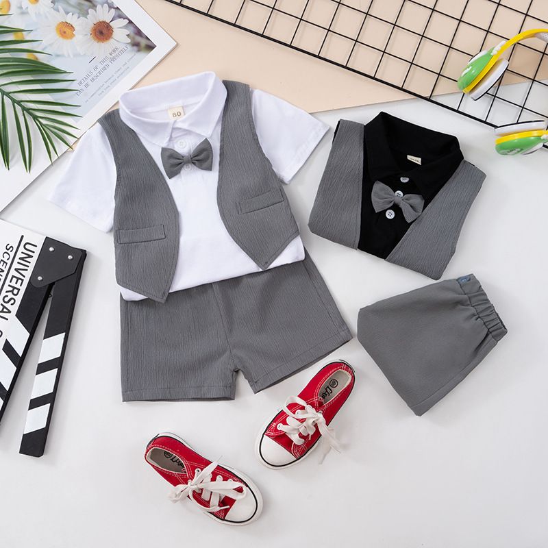 Boys Summer Cotton Suit Short Sleeve Two Piece Set White 80cm view 4