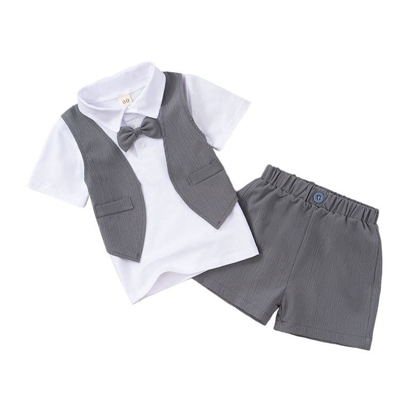 Boys Summer Cotton Suit Short Sleeve Two Piece Set White 100cm view 6