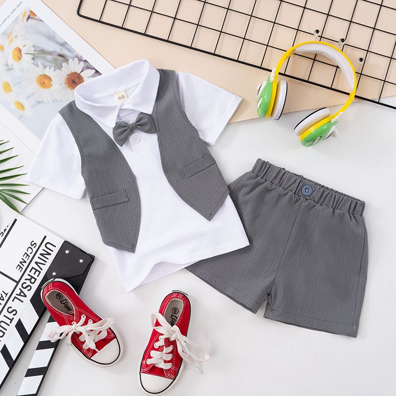 Boys Summer Cotton Suit Short Sleeve Two Piece Set White 110cm