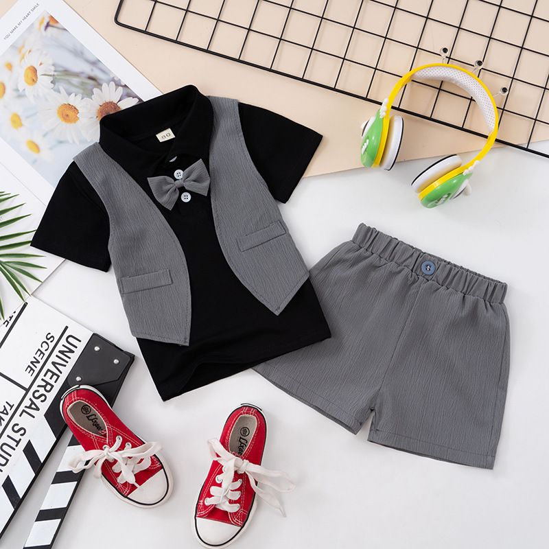 Boys Summer Cotton Suit Short Sleeve Two Piece Set White 110cm view 3