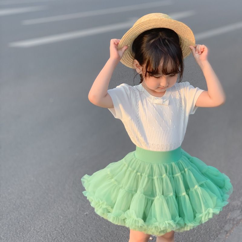 tutuoclock Girls Sweet Princess Nylon Mesh Cake Skirt Glacier Blue 110cm view 5