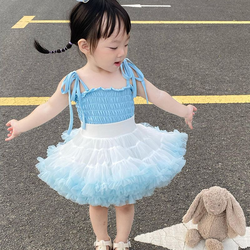 tutuoclock Girls Sweet Princess Nylon Mesh Cake Skirt Glacier Blue 120cm view 3
