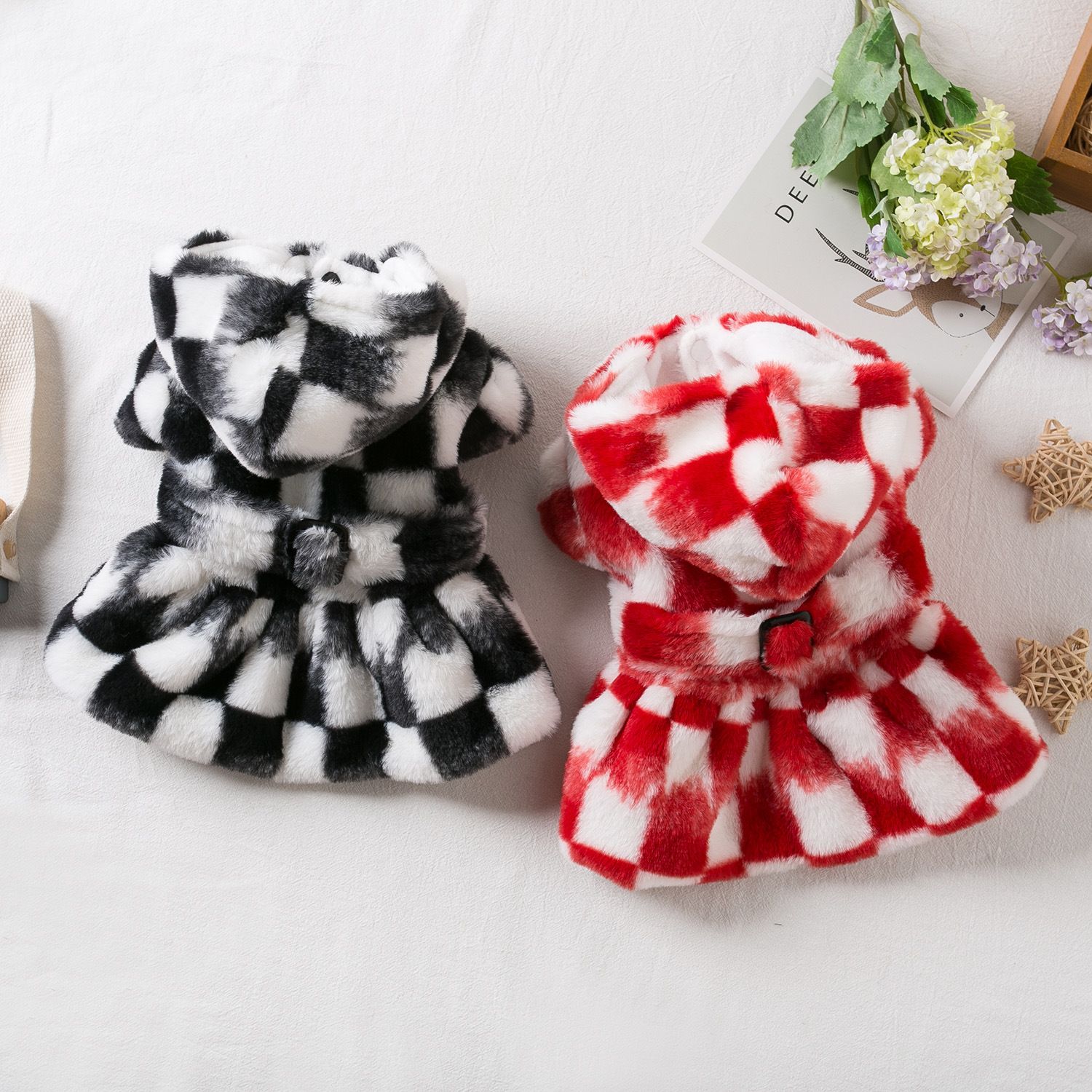 Pet Dog Cat Dress Checkerboard Plaid Cloth Checkerboard Dress Red S view 6