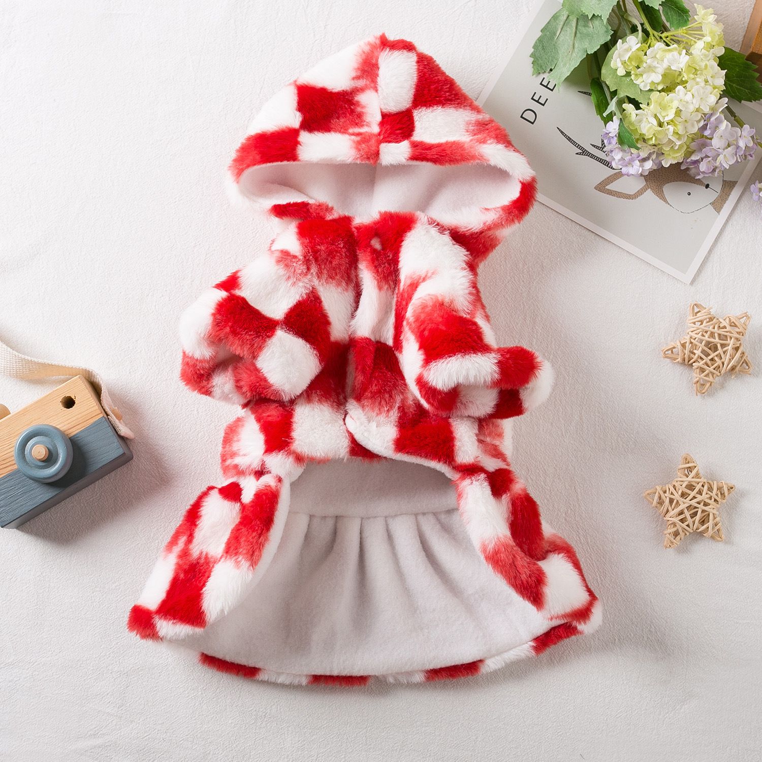 Pet Dog Cat Dress Checkerboard Plaid Cloth Checkerboard Dress Red XXL view 2