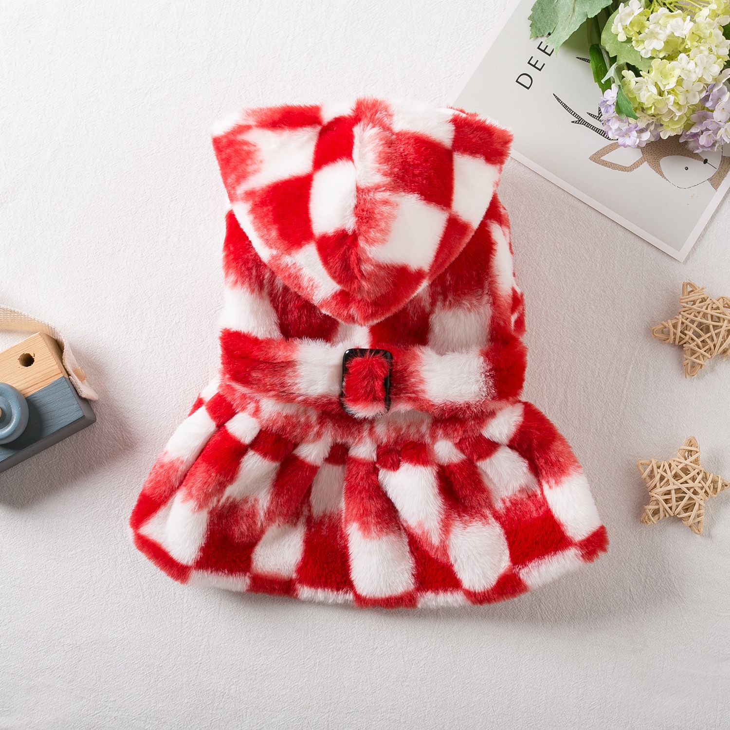 Pet Dog Cat Dress Checkerboard Plaid Cloth Checkerboard Dress Red XXL view 3