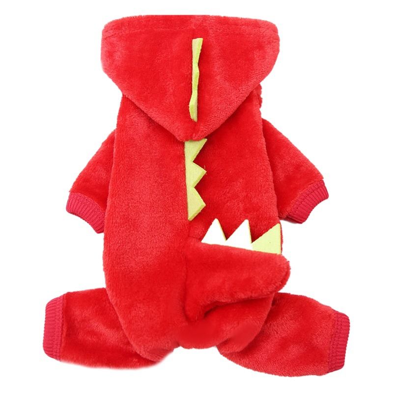 Shine Pet Four Legged Dinosaur Clothes Coral Fleece Four-legged dark green view 2