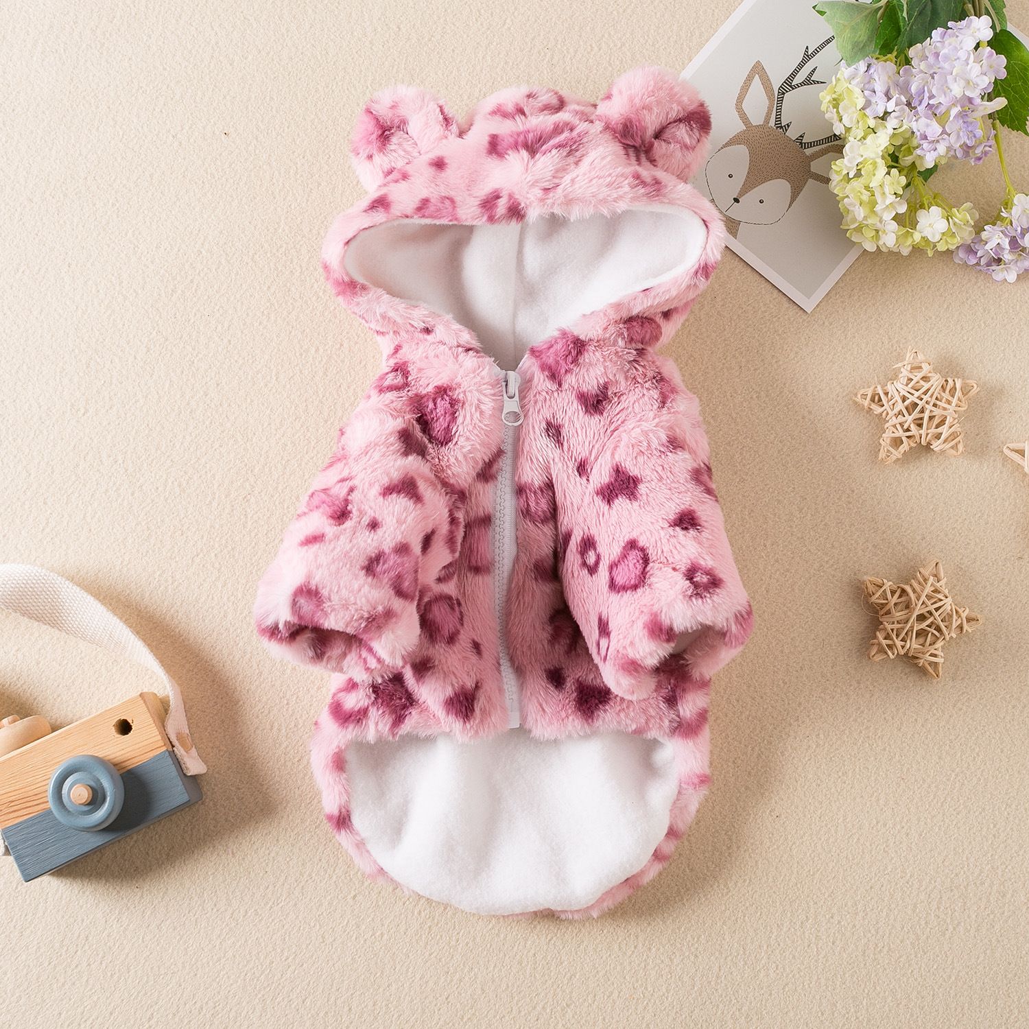 Odd Pet Leopard Print Thickened Dog Cat Coat Leopard Pink S view 5