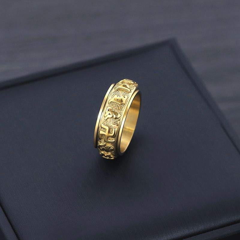 shengshu Six Syllable Mantra Rotating Ti Steel Men Ring Silver US No. 9 view 3