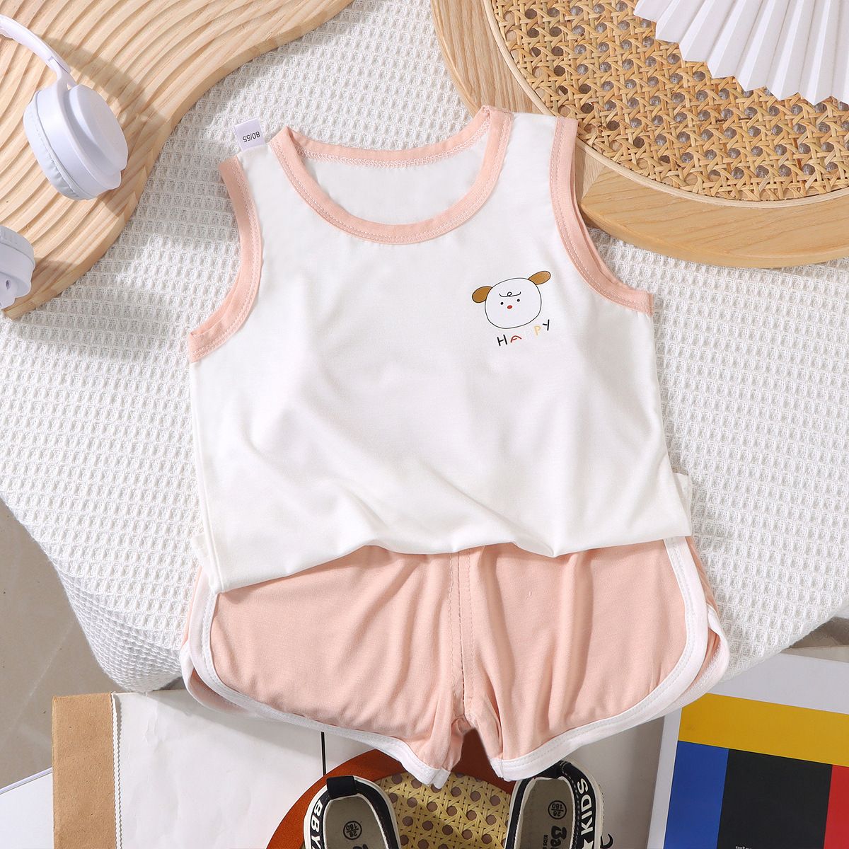 Happy Child Companion Boys Girls Summer 2pc Set Modal [cream apricot]] 90cm