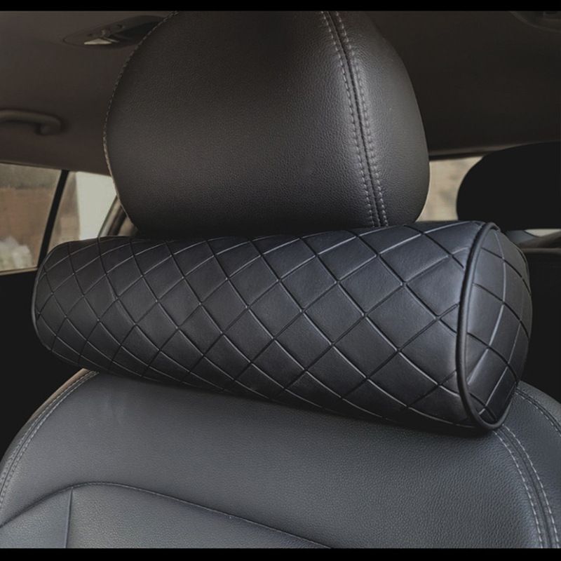 Car Neck Pillow Leather Round 30cm Black Rice Gray view 3