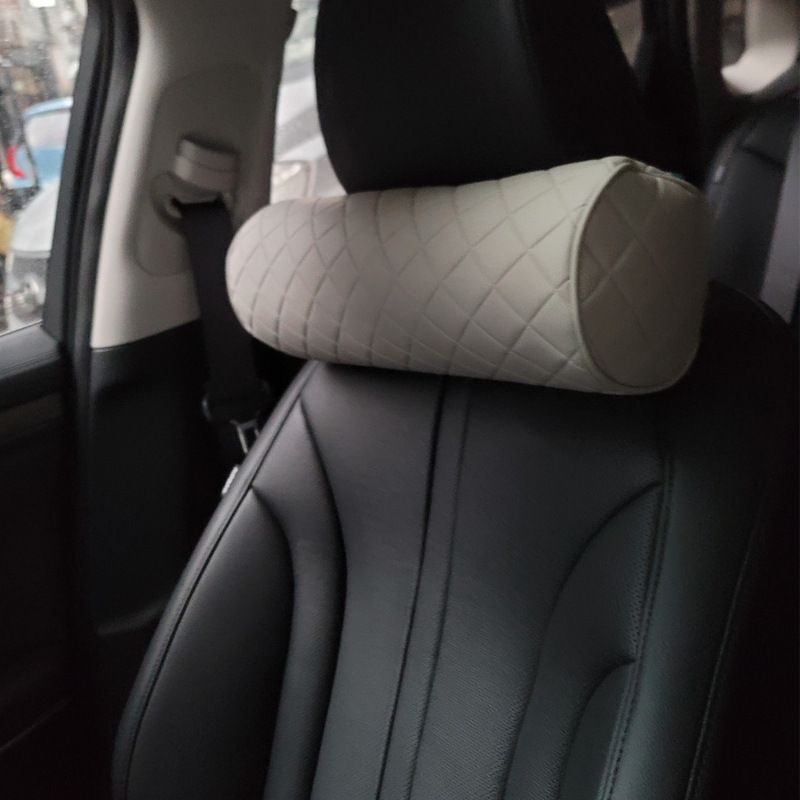 Car Neck Pillow Leather Round 30cm Black Rice Gray view 6