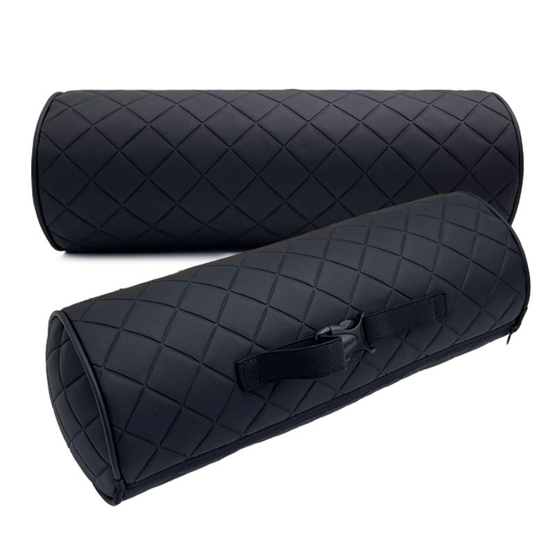 Car Neck Pillow Leather Round 30cm Black Warm Gray view 7