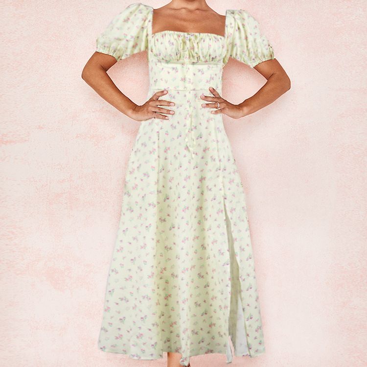 Hongyi Floral Long Dress Summer 2026 New flower goose yellow M Size: M