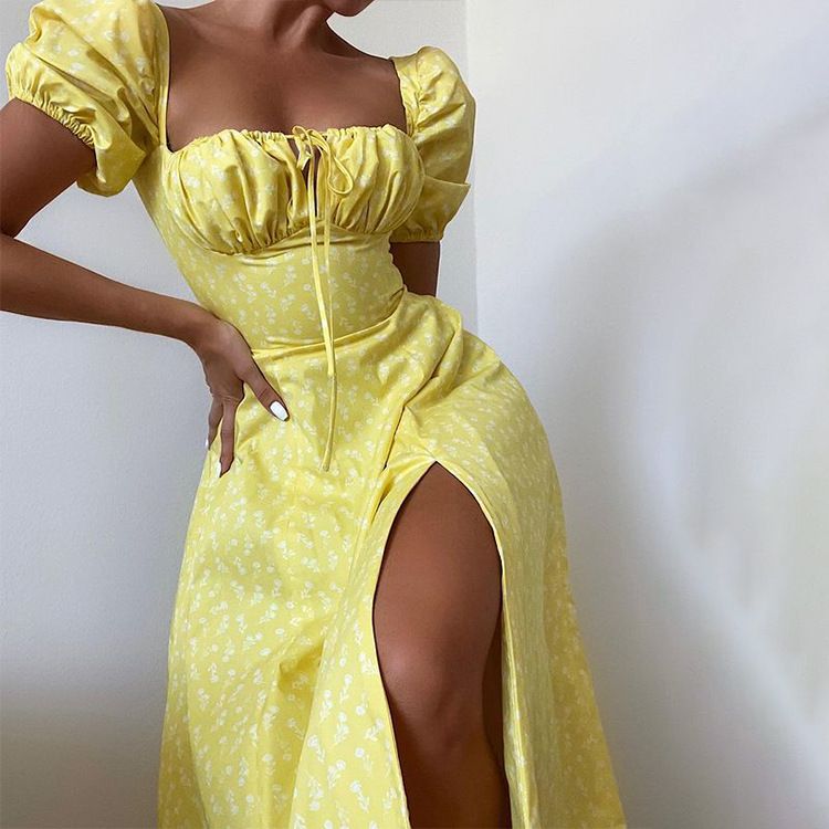 Hongyi Floral Long Dress Summer 2026 Small yellow flower New Flower 2XL Size: XXL
