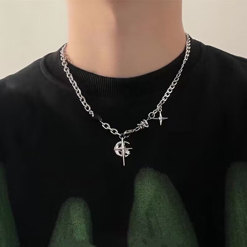 Titanium Steel Necklace Black Gem Star Hip Hop Awn star black gem necklace view 3