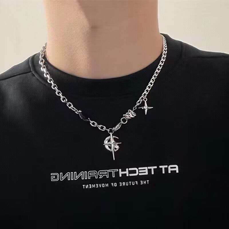 Titanium Steel Necklace Black Gem Star Hip Hop Awn star black gem necklace view 4
