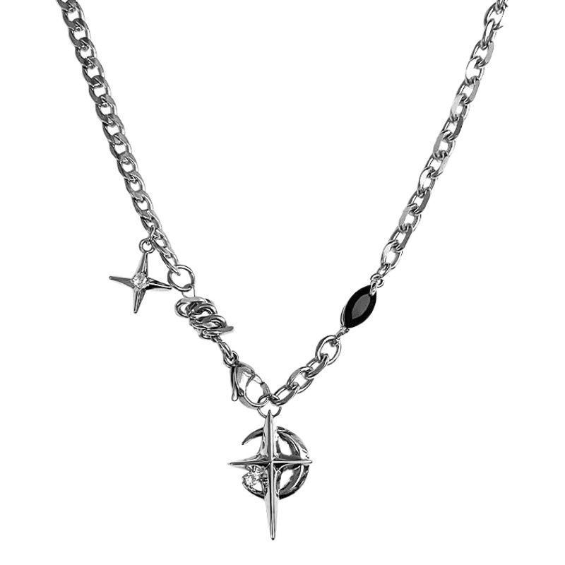 Titanium Steel Necklace Black Gem Star Hip Hop Titanium steel Awn star black view 2