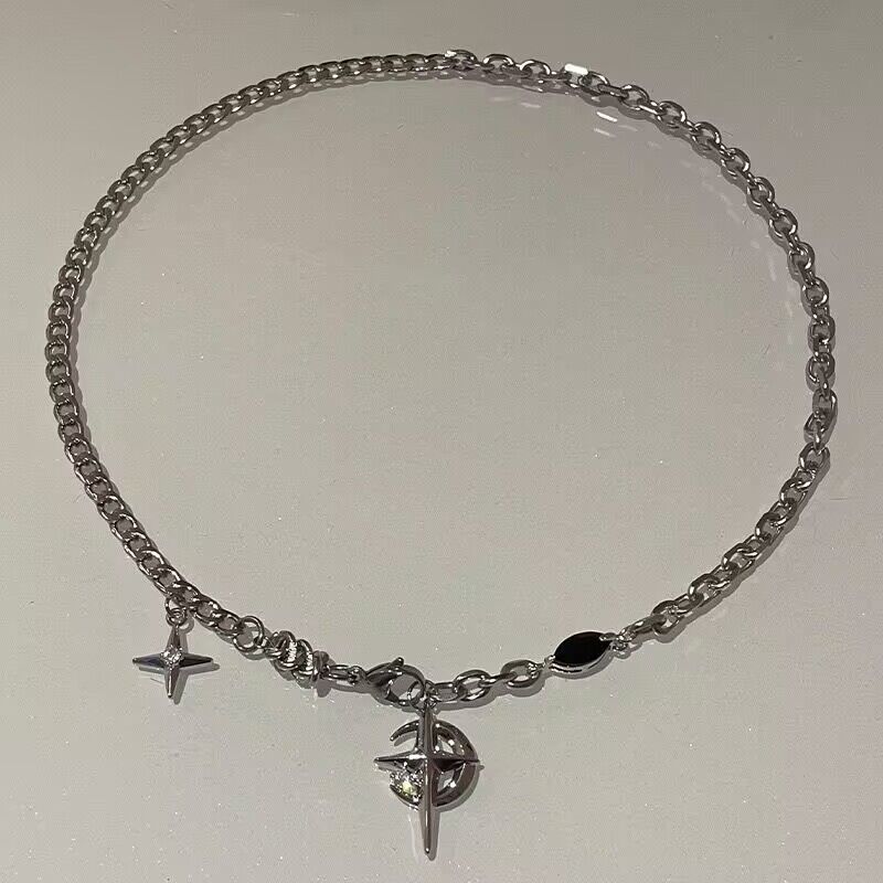 Titanium Steel Necklace Black Gem Star Hip Hop Titanium steel Awn star black view 6