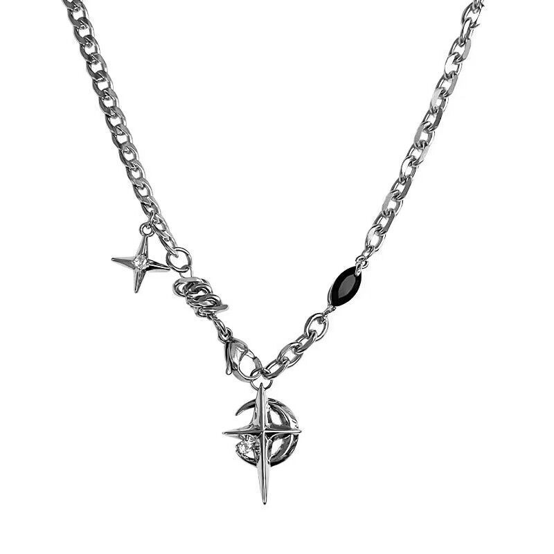 Titanium Steel Necklace Black Gem Star Hip Hop Titanium steel Awn star black view 7