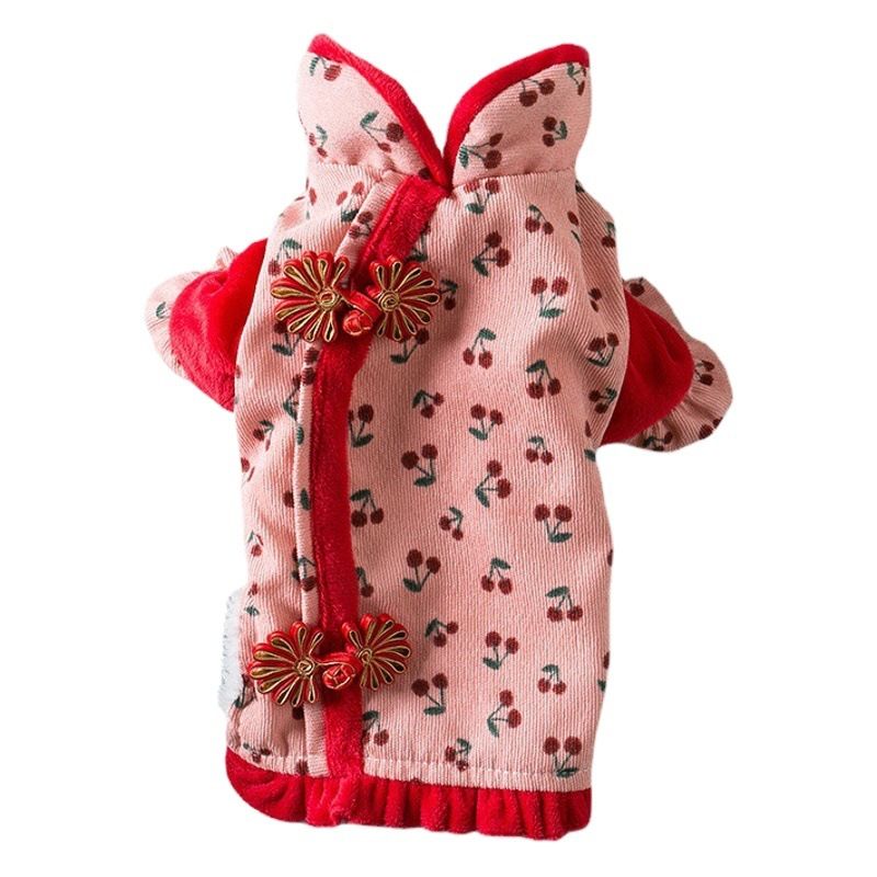 Dog Clothes Tang Suit Odd Pet Two-legged Winter Warm Chrysanthemum small Tang view 2