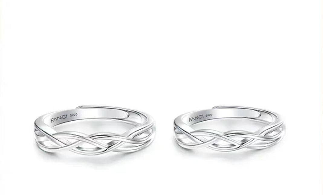 Fang qi Copper Mobius Ring for Couple Heart interweaving A pair