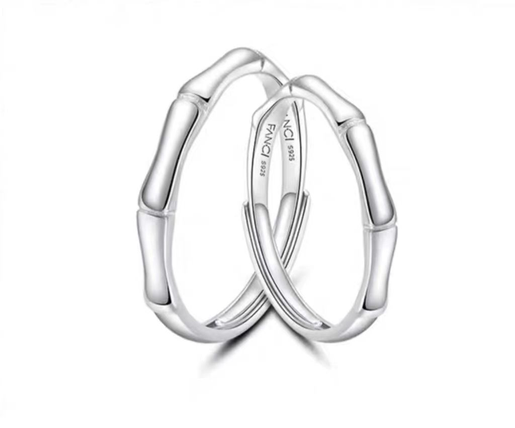 Fang qi Copper Mobius Ring for Couple Green Plum and bamboo horse Men's