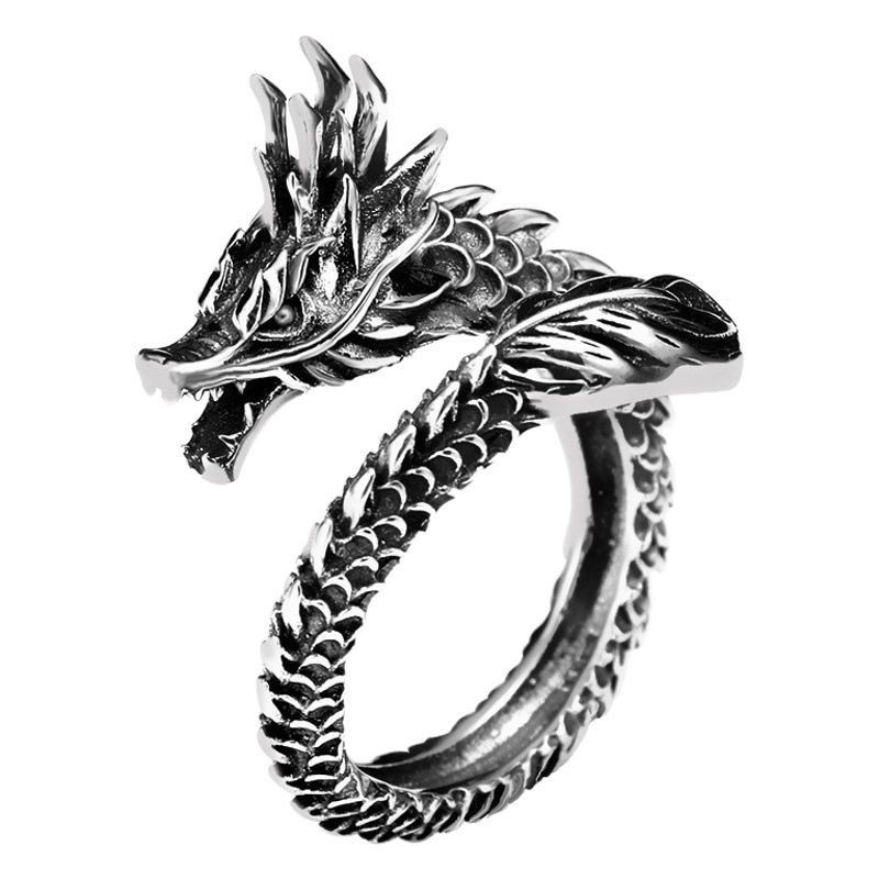 Retro Dragon Ring Yuyi Alloy Unisex Adjustable Retro Live Dragon Ring view 2