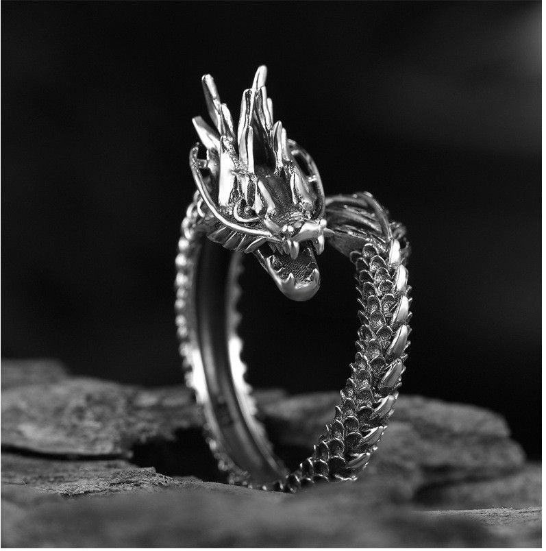 Retro Dragon Ring Yuyi Alloy Unisex Adjustable Retro Live Dragon Ring view 5