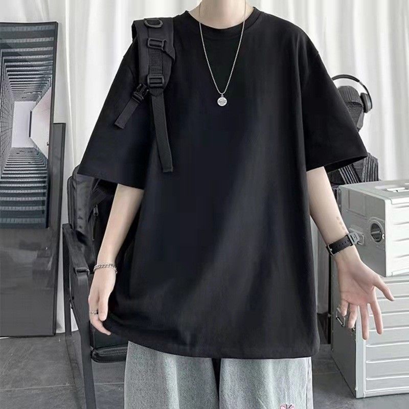 Men Tshirt White Slim Fit Short Sleeve Black [loose version]] L