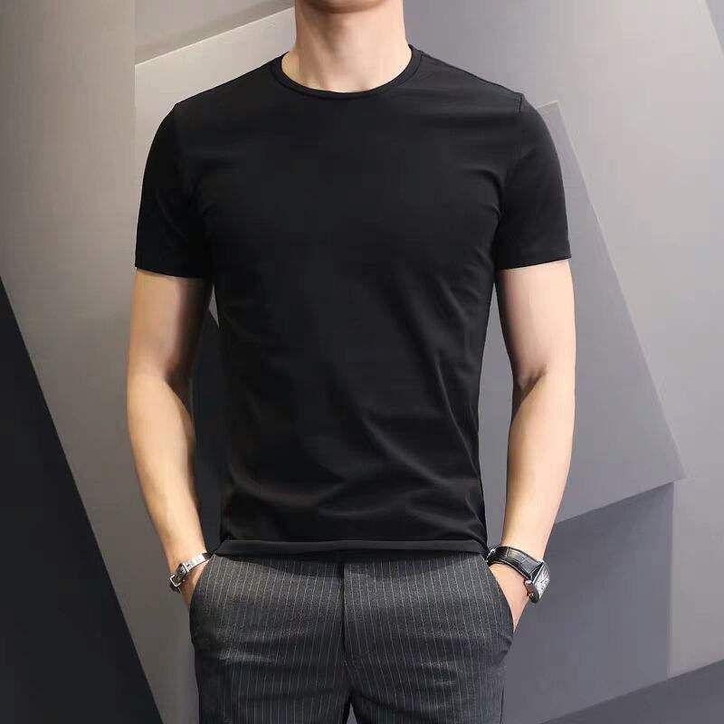 Men Tshirt White Slim Fit Short Sleeve Black [slim edition]] 4XL