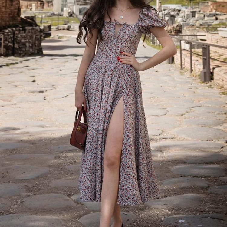 Hongyi Floral Long Dress Summer 2026 Grey 2XL Size: XXL