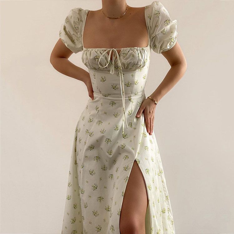 Hongyi Floral Long Dress Summer 2026 White Green 2XL Size: XXL