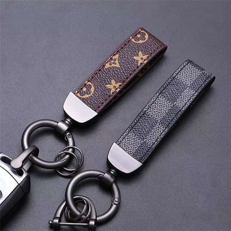 Car Keychain Metal Patterned Waist Hanging Golden brown lattice view 2