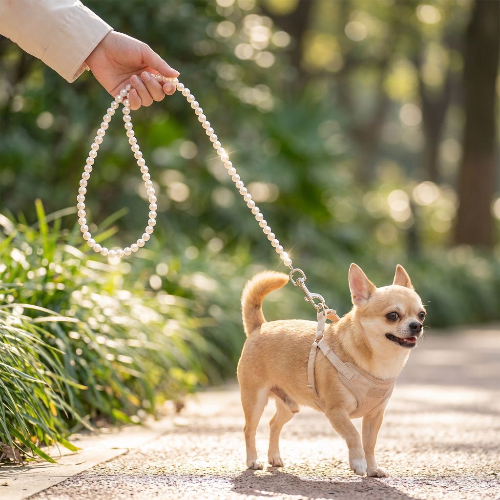 Platinum Pearl Beaded Dog Leash 120cm White (120 cmx1.0) view 2