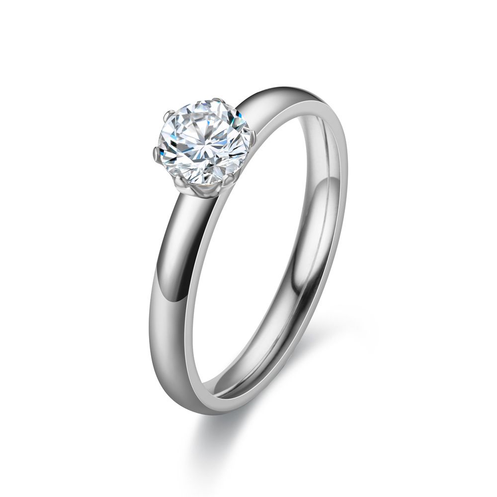 Stainless Steel 3mm Diamond Ring Unisex 3mm steel color diamond No. 6