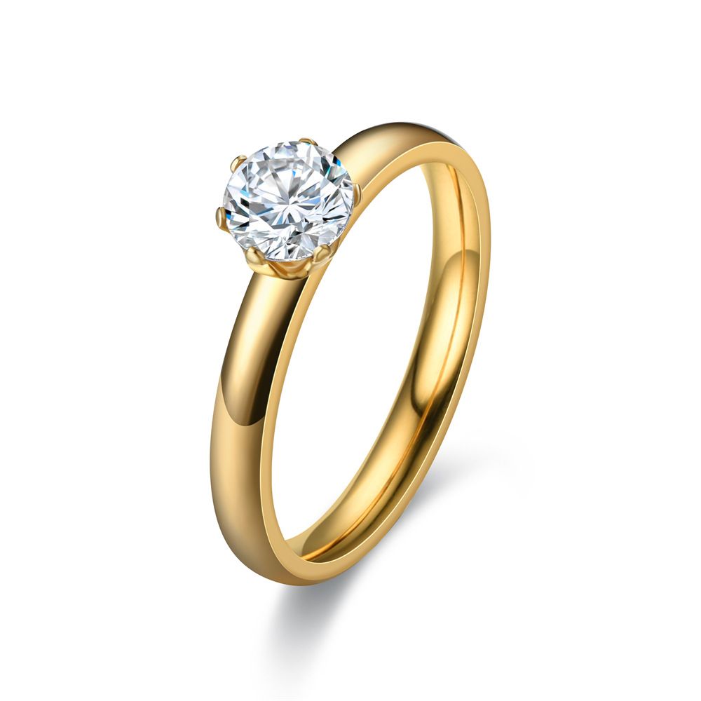 Stainless Steel 3mm Diamond Ring Unisex 3mm gold diamond No. 5