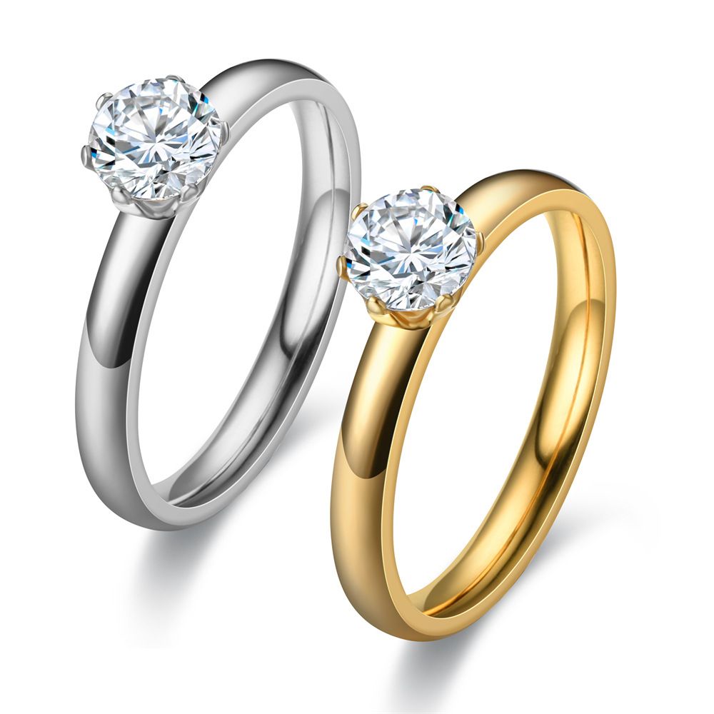 Stainless Steel 3mm Diamond Ring Unisex 3mm gold diamond No. 9 view 3