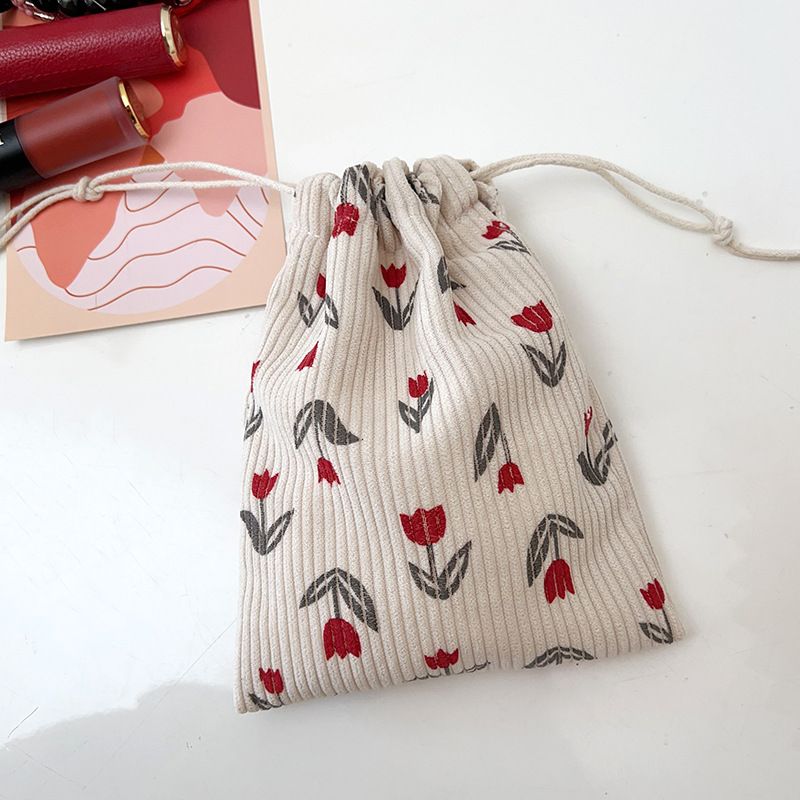 Corduroy Storage Bag Cube Travel Organizer BYBY-195 Red Flower