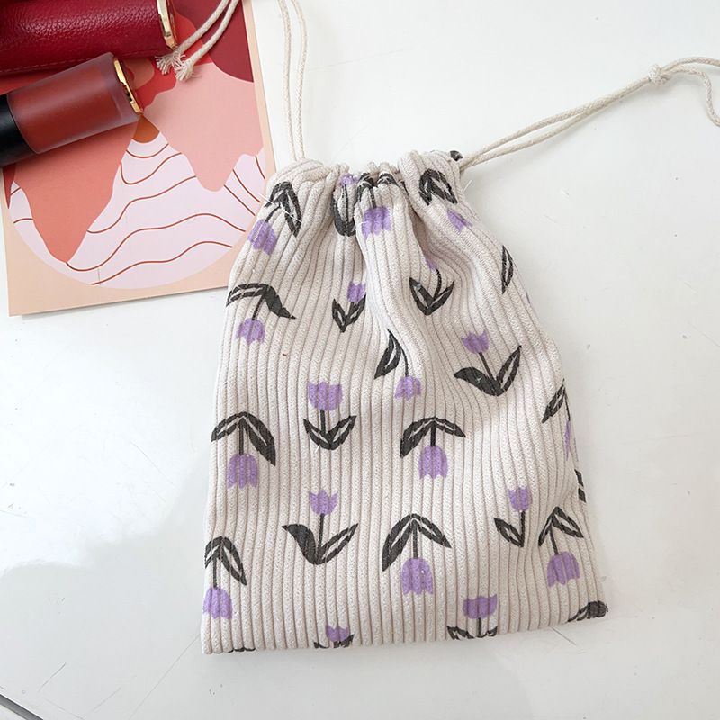 Corduroy Storage Bag Cube Travel Organizer BYBY-195 Purple Flower