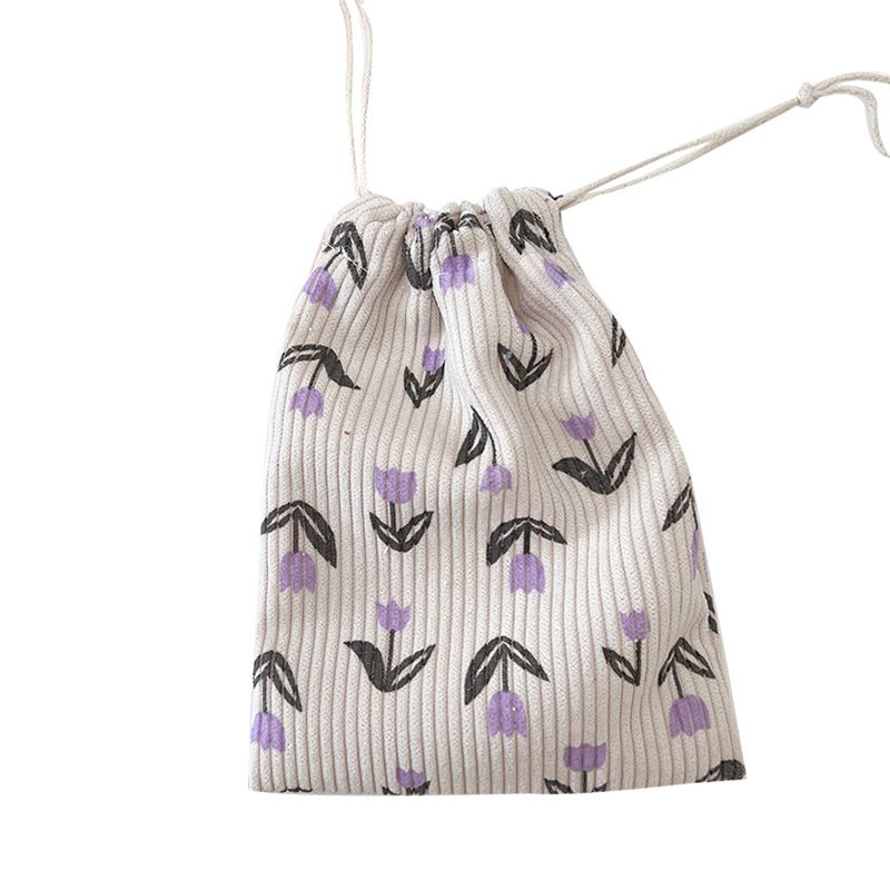 Corduroy Storage Bag Cube Travel Organizer BYBY-195 Purple Flower view 7