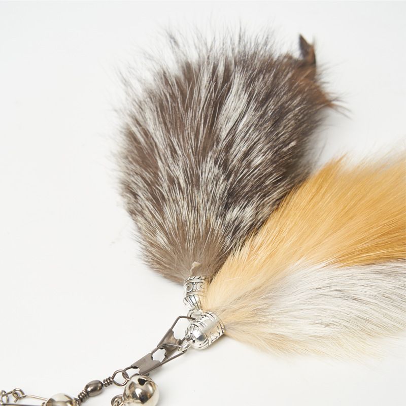 Fox Fur Cat Teasing Stick Aishangle Three Section Yellow Fox cat pendant view 2
