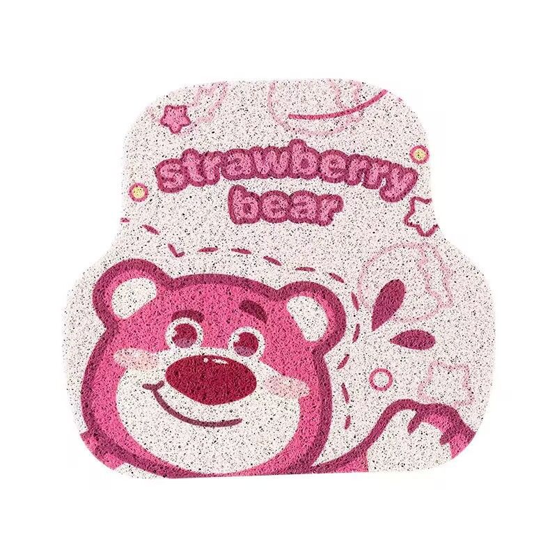 Cartoon Bear Car Floor Mats PVC Universal Non Slip Waving pink bear after 1 — image 1
