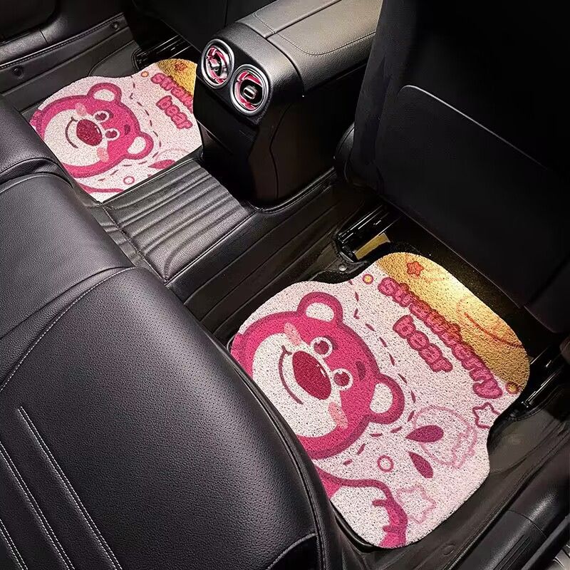 Cartoon Bear Car Floor Mats PVC Universal Non Slip Waving pink bear after 1 view 4