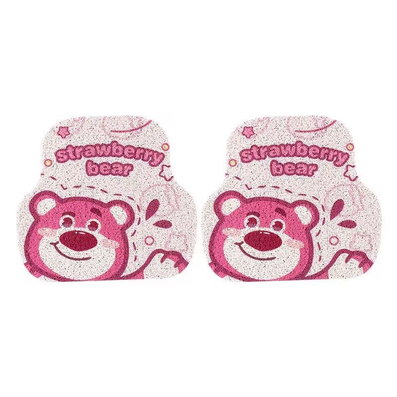 Cartoon Bear Car Floor Mats PVC Universal Non Slip Waving pink bear back 2 — image 1